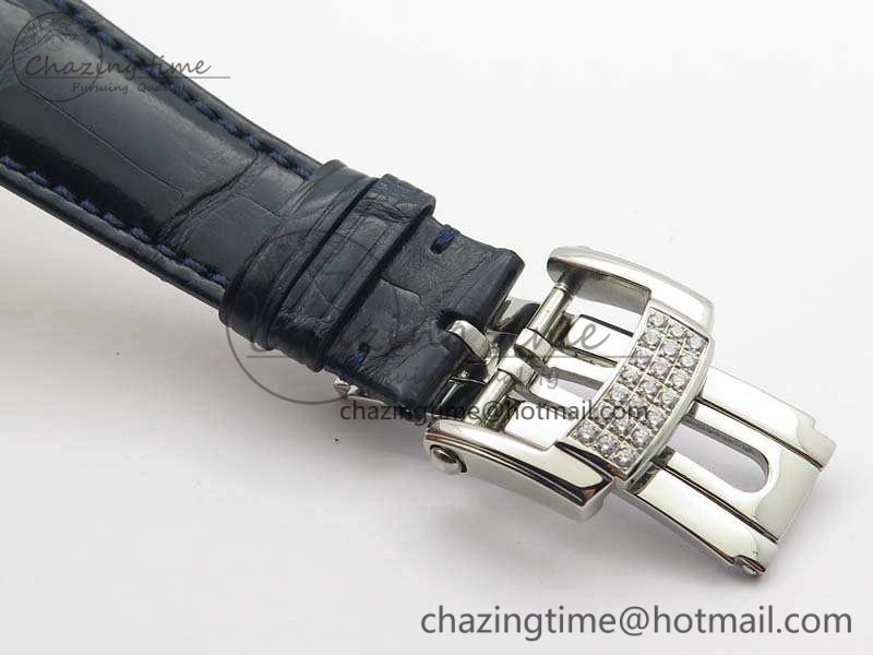 Nautilus Jumbo 5711 SS Full Paved Diamonds Blue Dial On Blue Croc Leather Strap A324