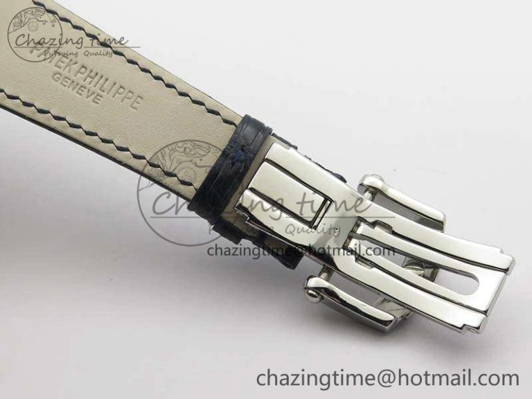 Nautilus Jumbo 5711 SS Full Paved Diamonds Blue Dial On Blue Croc Leather Strap A324