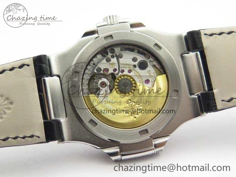 Nautilus Jumbo 5711 SS Full Paved Diamonds White Dial On Black Croc Leather Strap A324