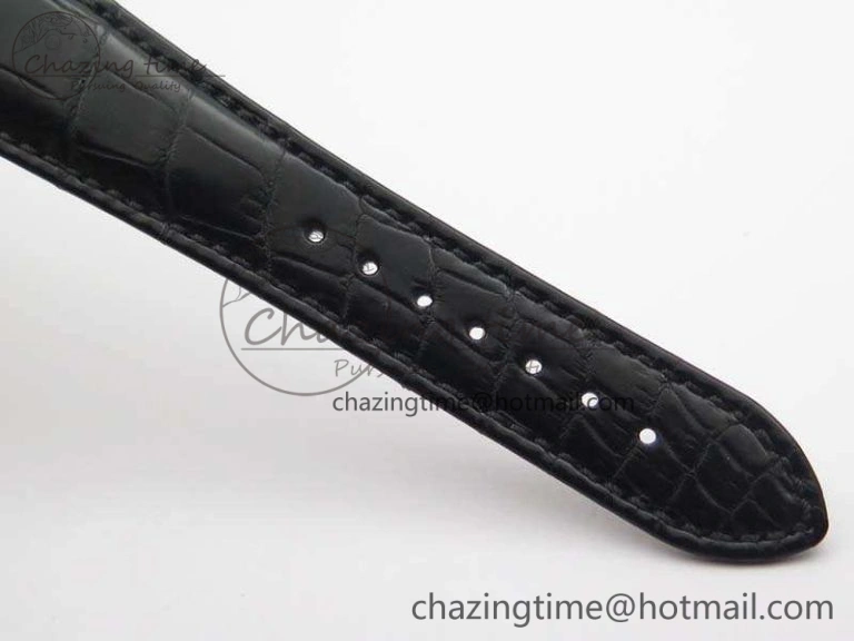 Nautilus Jumbo 5711 SS Full Paved Diamonds White Dial On Black Croc Leather Strap A324