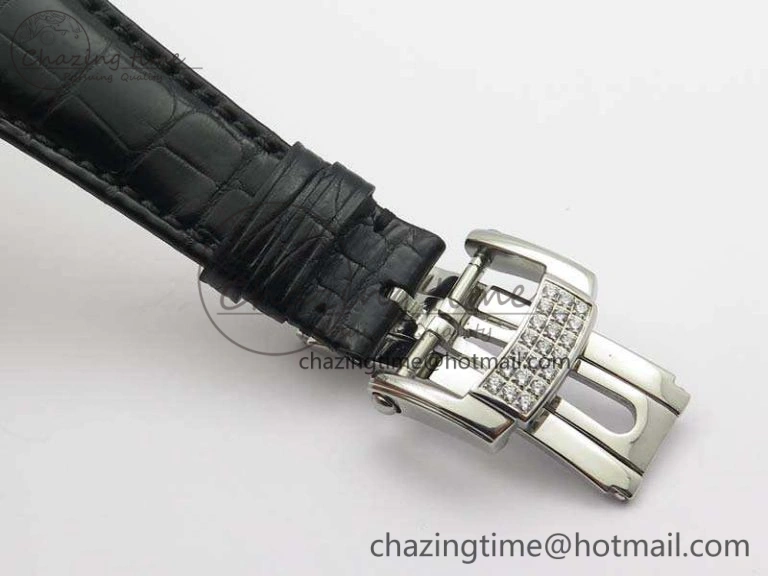 Nautilus Jumbo 5711 SS Full Paved Diamonds White Dial On Black Croc Leather Strap A324