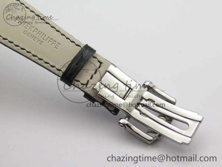 Nautilus Jumbo 5711 SS Full Paved Diamonds White Dial On Black Croc Leather Strap A324