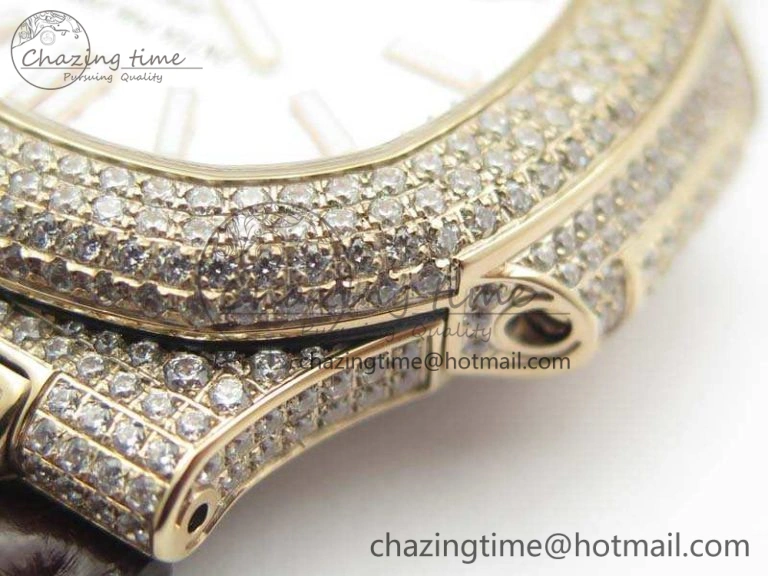 Nautilus Jumbo 5711 Tourbillon RG Full Paved Diamonds White Dial On Brown Croc Leather Strap