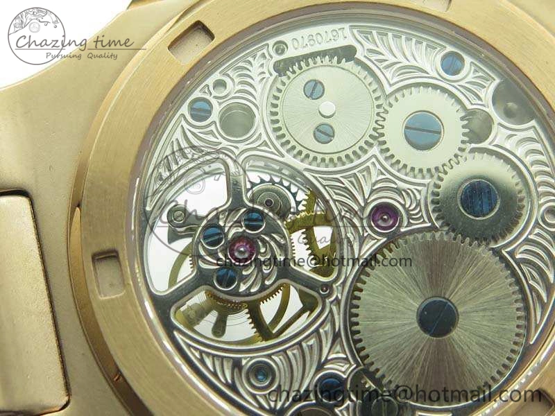 Nautilus Jumbo 5711 Tourbillon RG Full Paved Diamonds White Dial On Brown Croc Leather Strap