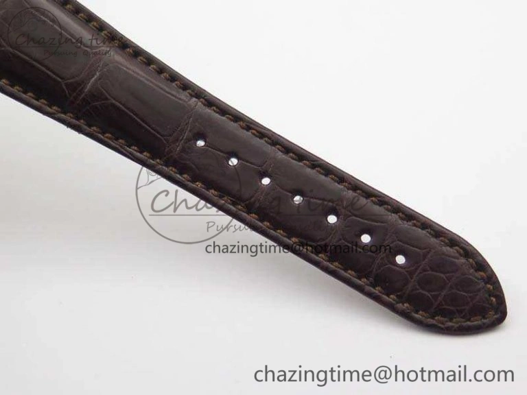Nautilus Jumbo 5711 Tourbillon RG Full Paved Diamonds White Dial On Brown Croc Leather Strap