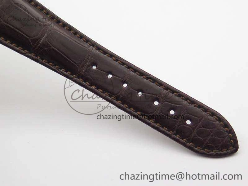 Nautilus Jumbo 5711 Tourbillon RG Full Paved Diamonds White Dial On Brown Croc Leather Strap