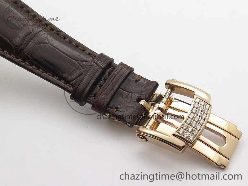 Nautilus Jumbo 5711 Tourbillon RG Full Paved Diamonds White Dial On Brown Croc Leather Strap
