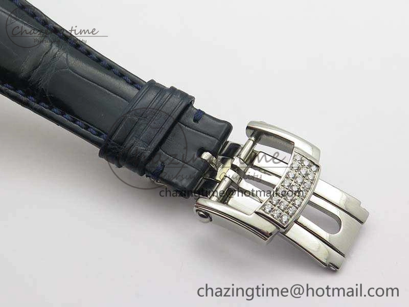 Nautilus Jumbo 5711 Tourbillon SS Full Paved Diamonds Blue Dial On Blue Croc Leather Strap