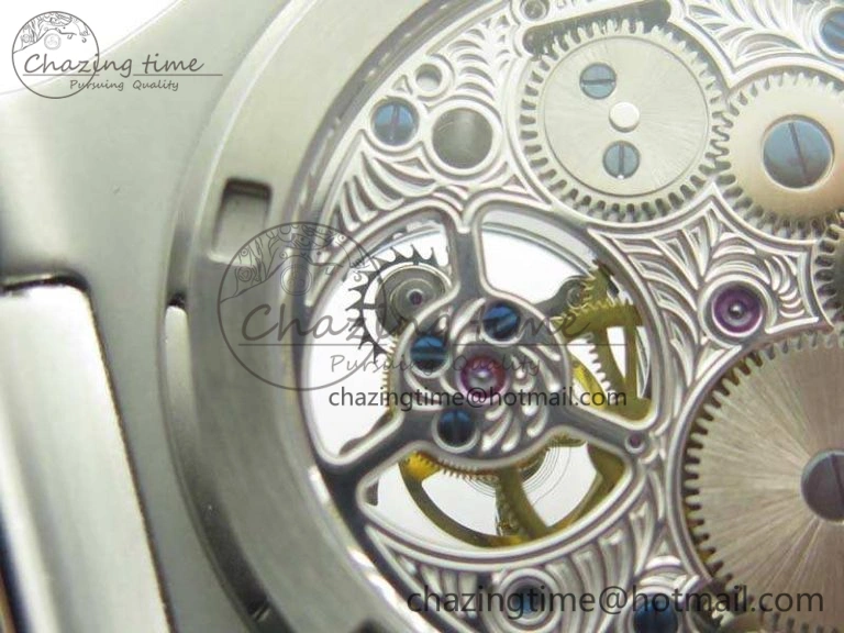 Nautilus Jumbo 5711 Tourbillon SS Full Paved Diamonds White Dial On Black Croc Leather Strap