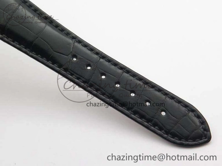 Nautilus Jumbo 5711 Tourbillon SS Full Paved Diamonds White Dial On Black Croc Leather Strap