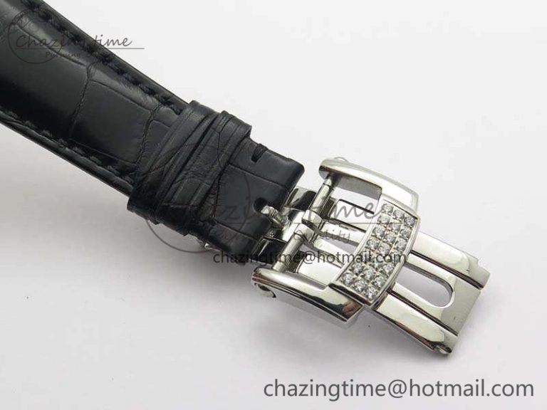 Nautilus Jumbo 5711 Tourbillon SS Full Paved Diamonds White Dial On Black Croc Leather Strap