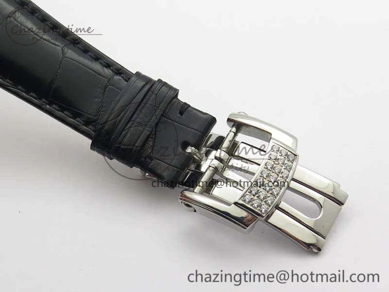 Nautilus Jumbo 5711 Tourbillon SS Full Paved Diamonds White Dial On Black Croc Leather Strap
