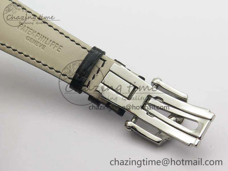 Nautilus Jumbo 5711 Tourbillon SS Full Paved Diamonds White Dial On Black Croc Leather Strap