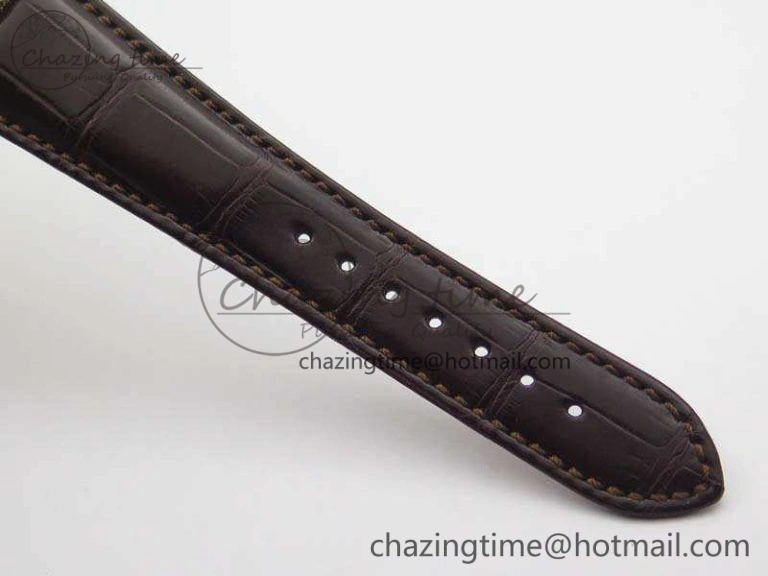 Nautilus Jumbo 5711 Tourbillon YG Full Paved Diamonds White Dial On Brown Croc Leather Strap