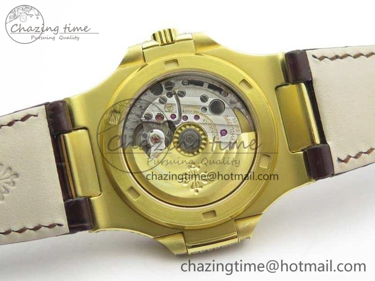 Nautilus Jumbo 5711 YG Full Paved Diamonds White Dial On Brown Croc Leather Strap A324