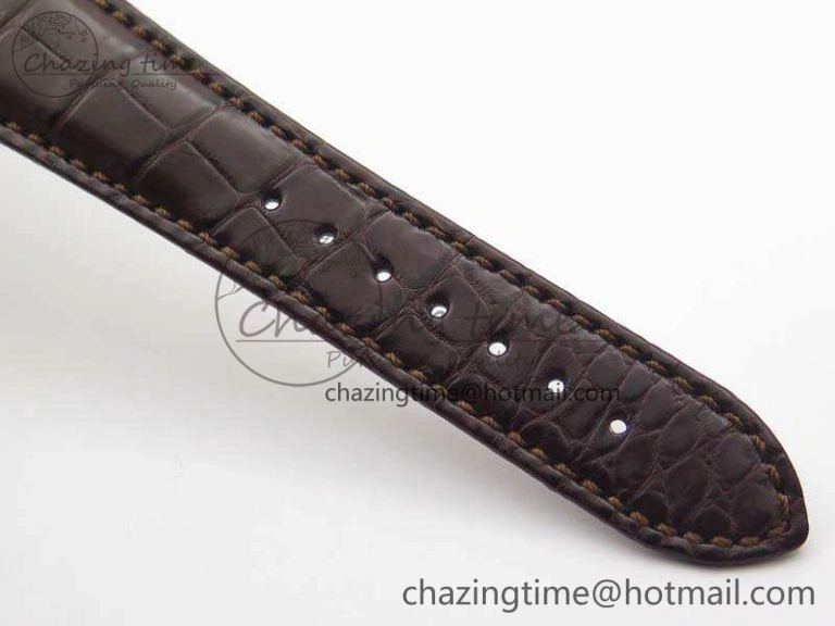 Nautilus Jumbo 5711 YG Full Paved Diamonds White Dial On Brown Croc Leather Strap A324
