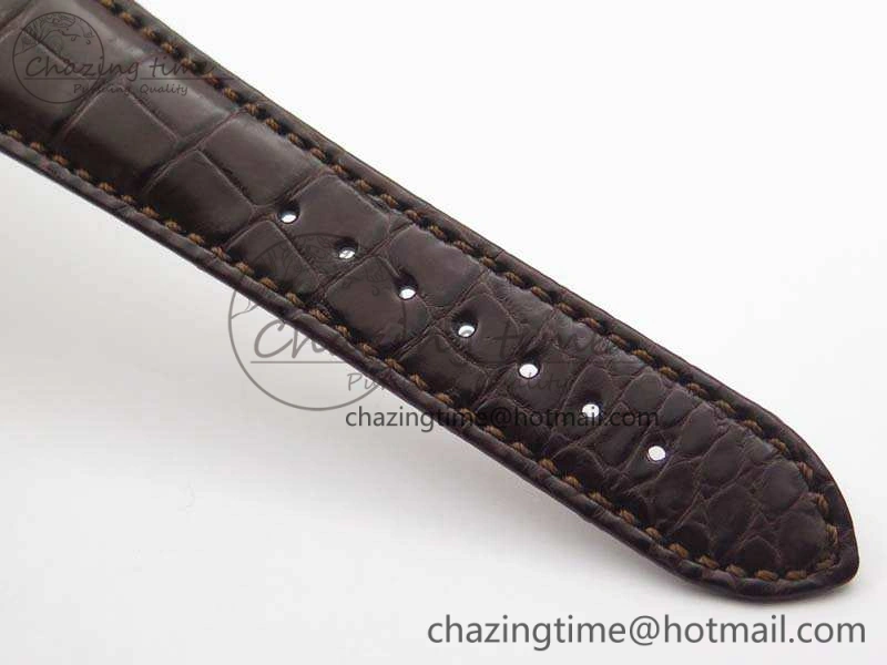 Nautilus Jumbo 5711 YG Full Paved Diamonds White Dial On Brown Croc Leather Strap A324