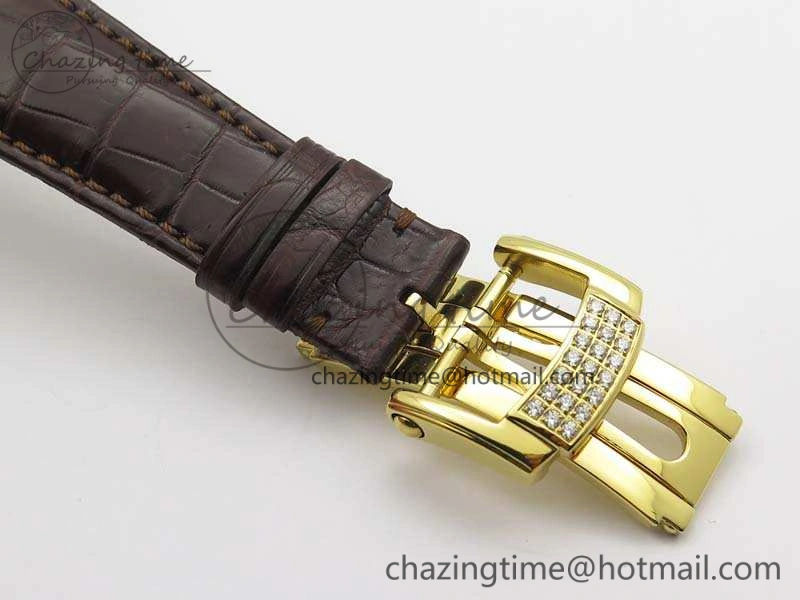 Nautilus Jumbo 5711 YG Full Paved Diamonds White Dial On Brown Croc Leather Strap A324