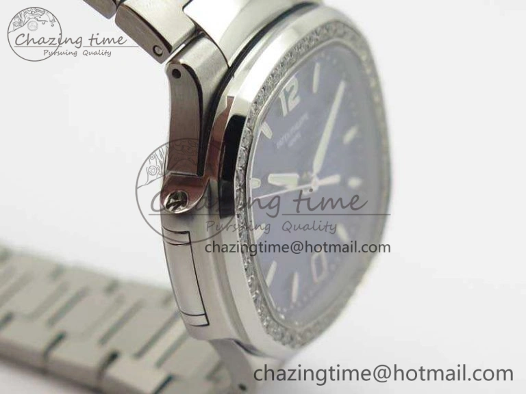Nautilus Jumbo Ladies 7018 PF 1:1 Best Edition Blue Dial Diam Bezel On SS Bracelet A324 Clone