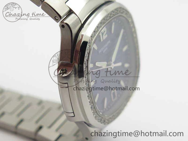 Nautilus Jumbo Ladies 7018 PF 1:1 Best Edition Blue Dial Diam Bezel On SS Bracelet A324 Clone