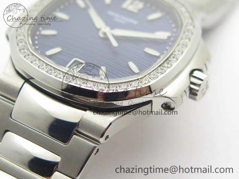 Nautilus Jumbo Ladies 7018 PF 1:1 Best Edition Blue Dial Diam Bezel On SS Bracelet A324 Clone