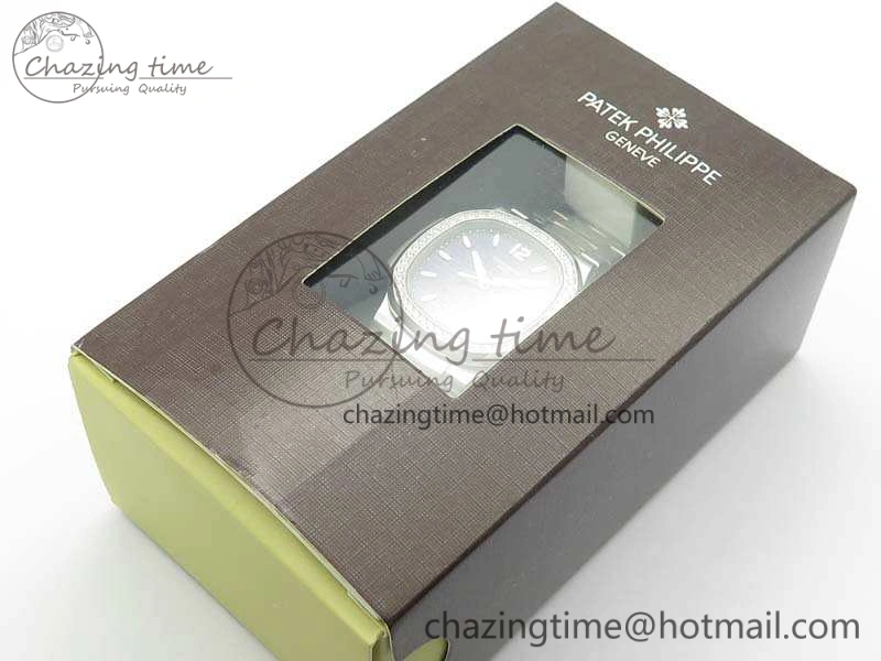 Nautilus Jumbo Ladies 7018 PF 1:1 Best Edition Blue Dial Diam Bezel On SS Bracelet A324 Clone