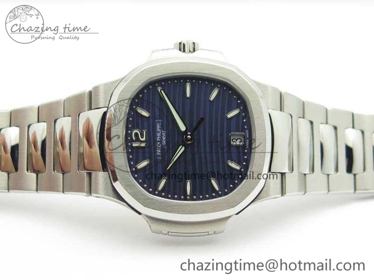 Nautilus Jumbo Ladies 7018 PF 1:1 Best Edition Blue Textured Dial On SS Bracelet A324 Clone