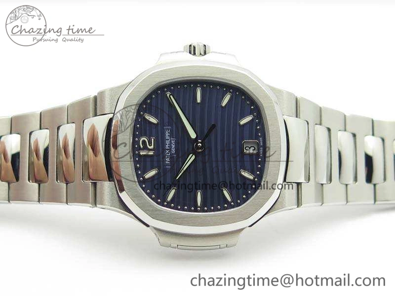 Nautilus Jumbo Ladies 7018 PF 1:1 Best Edition Blue Textured Dial On SS Bracelet A324 Clone