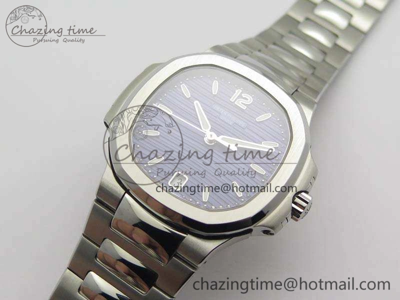 Nautilus Jumbo Ladies 7018 PF 1:1 Best Edition Blue Textured Dial On SS Bracelet A324 Clone