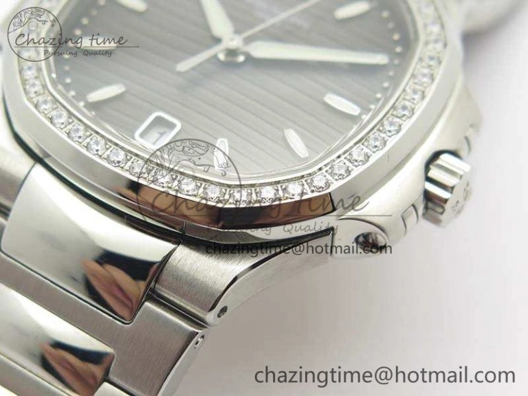 Nautilus Jumbo Ladies 7018 PF 1:1 Best Edition Gray Dial Diam Bezel On SS Bracelet A324 Clone