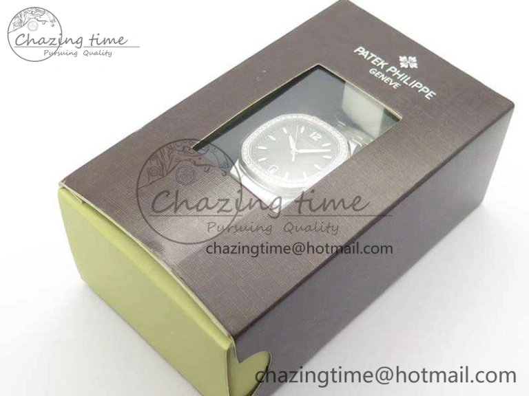 Nautilus Jumbo Ladies 7018 PF 1:1 Best Edition Gray Dial Diam Bezel On SS Bracelet A324 Clone