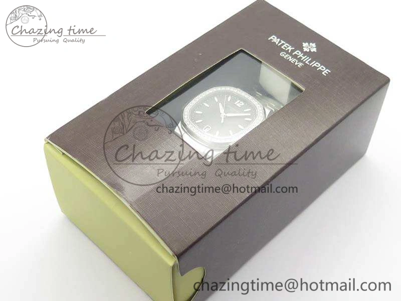 Nautilus Jumbo Ladies 7018 PF 1:1 Best Edition Gray Dial Diam Bezel On SS Bracelet A324 Clone