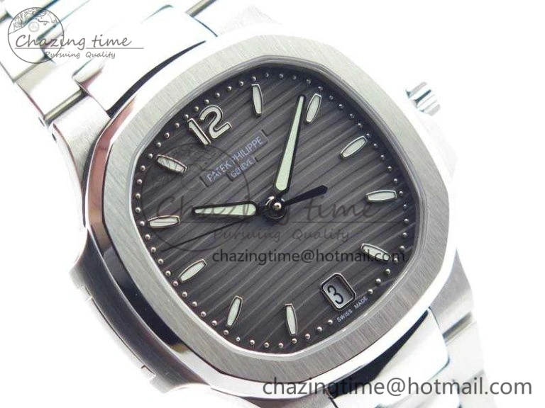 Nautilus Jumbo Ladies 7018 PF 1:1 Best Edition Gray Textured Dial On SS Bracelet A324 Clone