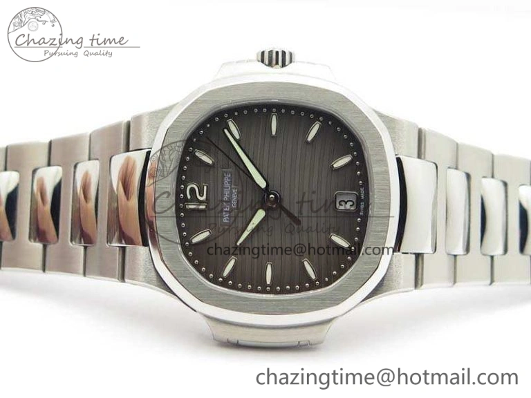 Nautilus Jumbo Ladies 7018 PF 1:1 Best Edition Gray Textured Dial On SS Bracelet A324 Clone