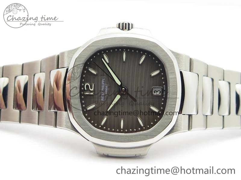 Nautilus Jumbo Ladies 7018 PF 1:1 Best Edition Gray Textured Dial On SS Bracelet A324 Clone