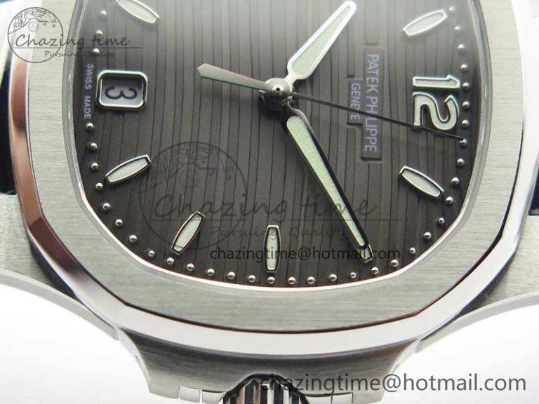 Nautilus Jumbo Ladies 7018 PF 1:1 Best Edition Gray Textured Dial On SS Bracelet A324 Clone