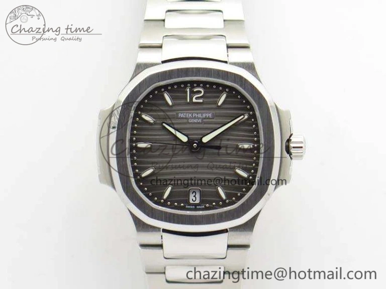 Nautilus Jumbo Ladies 7018 PF 1:1 Best Edition Gray Textured Dial On SS Bracelet A324 Clone