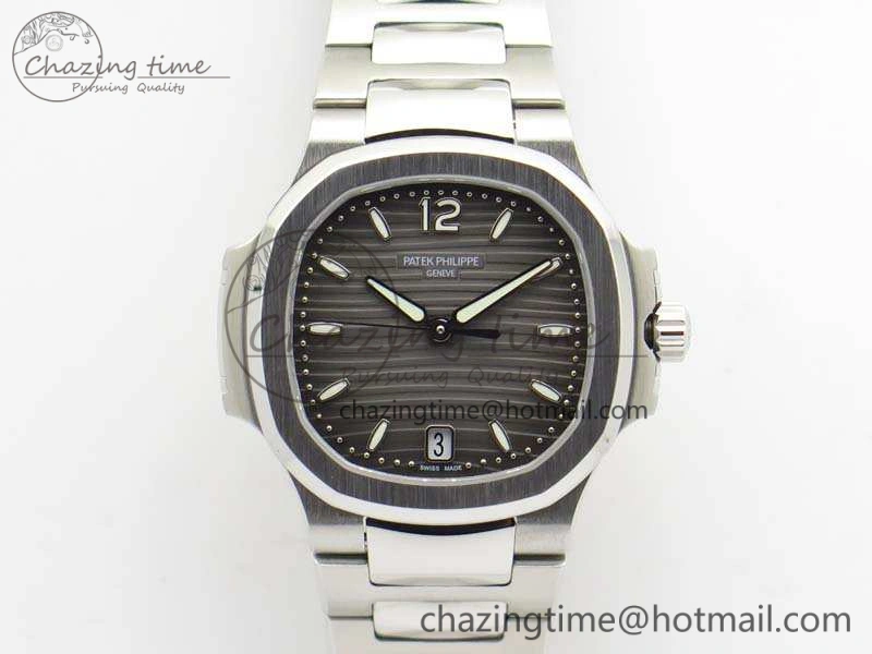 Nautilus Jumbo Ladies 7018 PF 1:1 Best Edition Gray Textured Dial On SS Bracelet A324 Clone