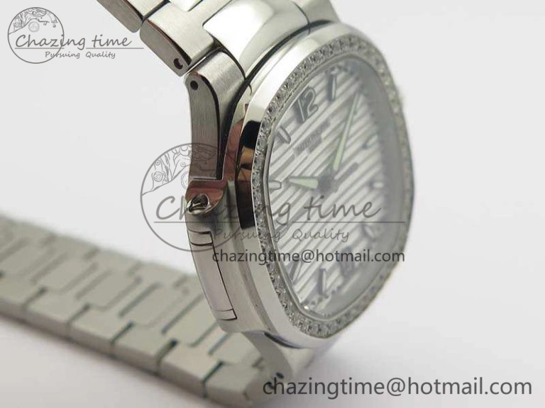Nautilus Jumbo Ladies 7018 PF 1:1 Best Edition White Dial Diam Bezel On SS Bracelet A324 Clone