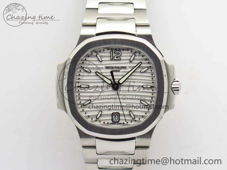 Nautilus Jumbo Ladies 7018 PF 1:1 Best Edition White Textured Dial On SS Bracelet A324 Clone