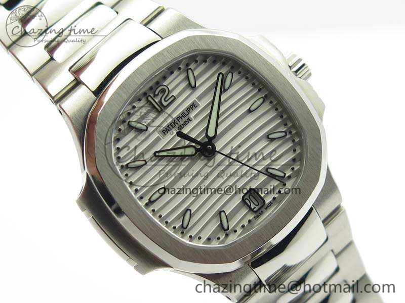Nautilus Jumbo Ladies 7018 PF 1:1 Best Edition White Textured Dial On SS Bracelet A324 Clone