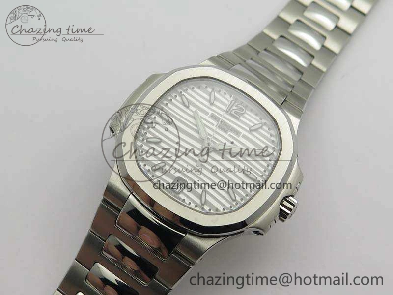Nautilus Jumbo Ladies 7018 PF 1:1 Best Edition White Textured Dial On SS Bracelet A324 Clone