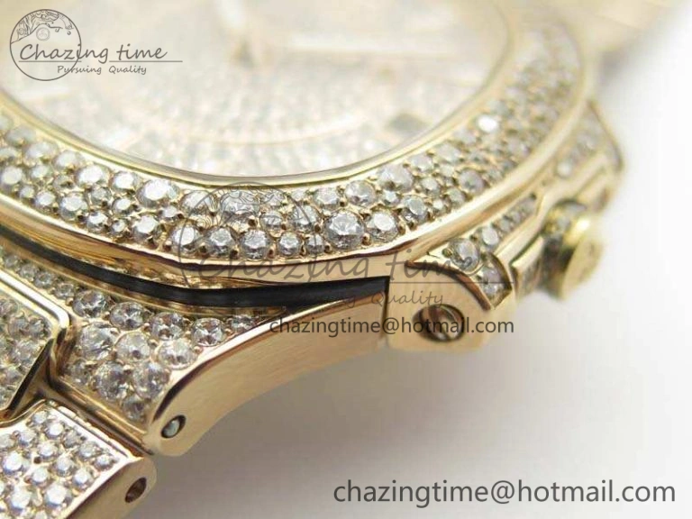 Nautilus Jumbo Ladies 7021 RG Full Paved Diamonds On Diamonds Plated RG Bracelet MIYOTA 9015