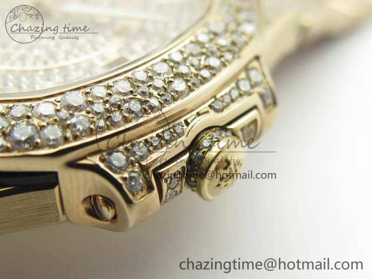 Nautilus Jumbo Ladies 7021 RG Full Paved Diamonds On Diamonds Plated RG Bracelet MIYOTA 9015