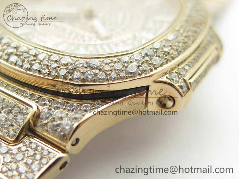 Nautilus Jumbo Ladies 7021 RG Full Paved Diamonds On Diamonds Plated RG Bracelet MIYOTA 9015