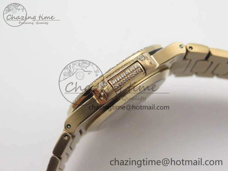 Nautilus Jumbo Ladies 7021 RG Full Paved Diamonds On Diamonds Plated RG Bracelet MIYOTA 9015