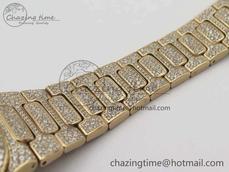 Nautilus Jumbo Ladies 7021 RG Full Paved Diamonds On Diamonds Plated RG Bracelet MIYOTA 9015
