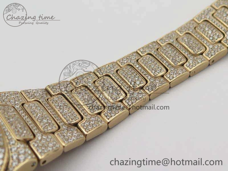 Nautilus Jumbo Ladies 7021 RG Full Paved Diamonds On Diamonds Plated RG Bracelet MIYOTA 9015
