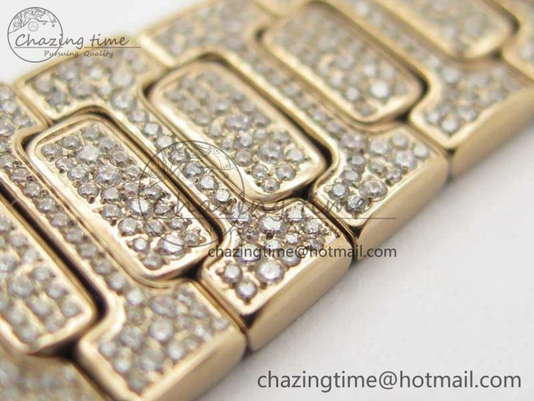 Nautilus Jumbo Ladies 7021 RG Full Paved Diamonds On Diamonds Plated RG Bracelet MIYOTA 9015