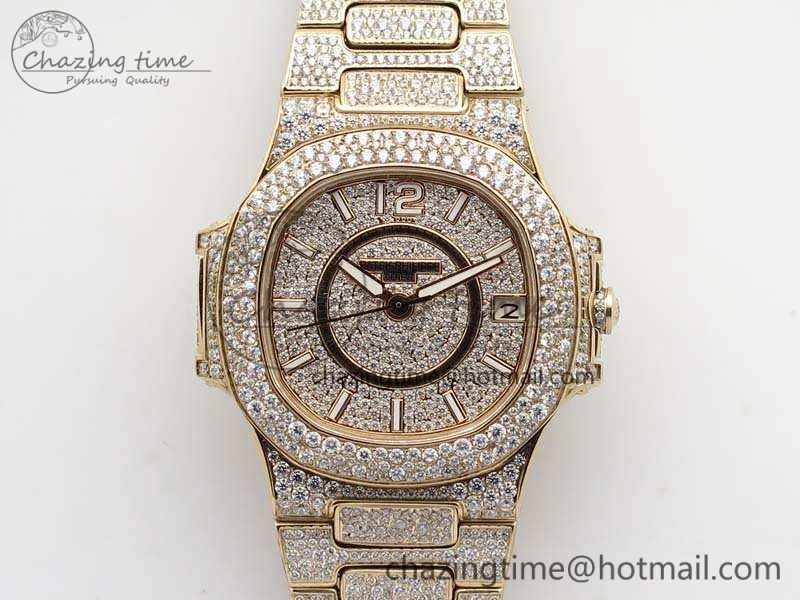 Nautilus Jumbo Ladies 7021 RG Full Paved Diamonds On Diamonds Plated RG Bracelet MIYOTA 9015